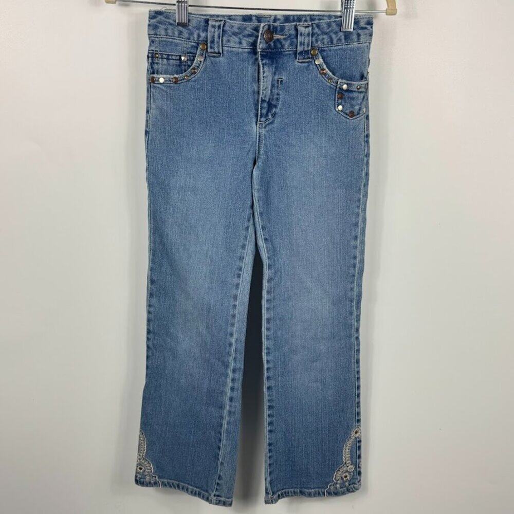 Vintage Mary-Kate and Ashley Girl's Embroidered Studded Straight Leg Jeans SZ 10